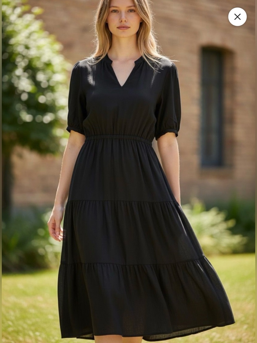 Velvet Heart Black Tiered Midi Dress with V-Notch